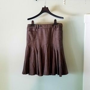 Ted Baker brown wool herringbone flared skirt